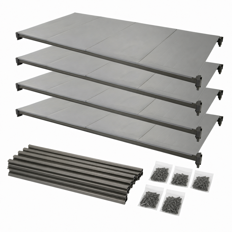 Product image #3 for Cambro Camshelving Basics Plus 18" x 48" 4-Shelf Solid Shelf Kit, Brushed Graphite