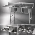 Thumbnail image #3 for Eagle Group 414-18-3-18L-X 3-Compartment Stainless Steel Sink with Left 18-Inch Drainboard, 80-3/4-Inch Wide, 18 x 24 x 13-1/2-Inch Bowls