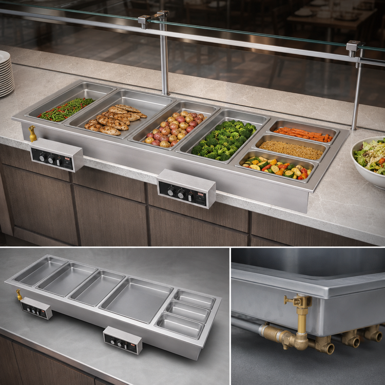 Product image #3 for Hatco HWBI-4MA Drop-In Modular/Ganged Insulated Heated Well, 4 Full-Size Pans, Auto-Fill, Manifold Drains