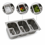 Thumbnail image #3 for Eagle Group SR10-14-9.5-3-ND Self-Rimming Three-Compartment Stainless Steel Drop-In Sink, No Deck, 10" x 14" x 9-1/2" Bowls