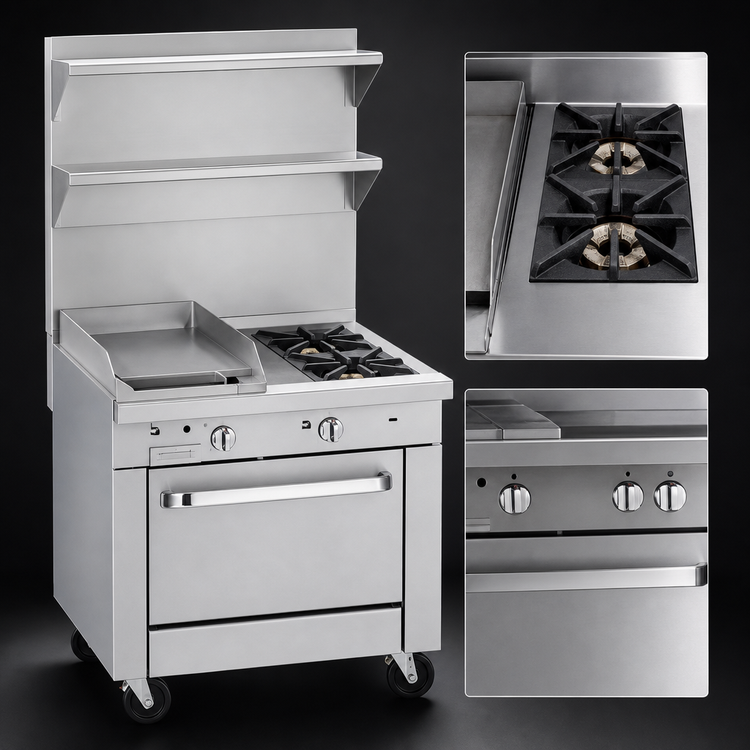 Product image #3 for Southbend Platinum 32-Inch Gas Heavy Duty Range with 2 Open Burners, 16-Inch Griddle and Cabinet Base