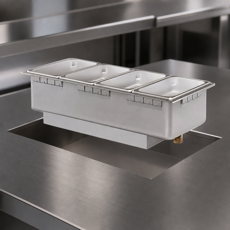Product image #3 for Hatco Drop-In 4/3-Size Rectangular Heated Well Fabricator Component, Low Watt, With Drain, Thermostatic Control
