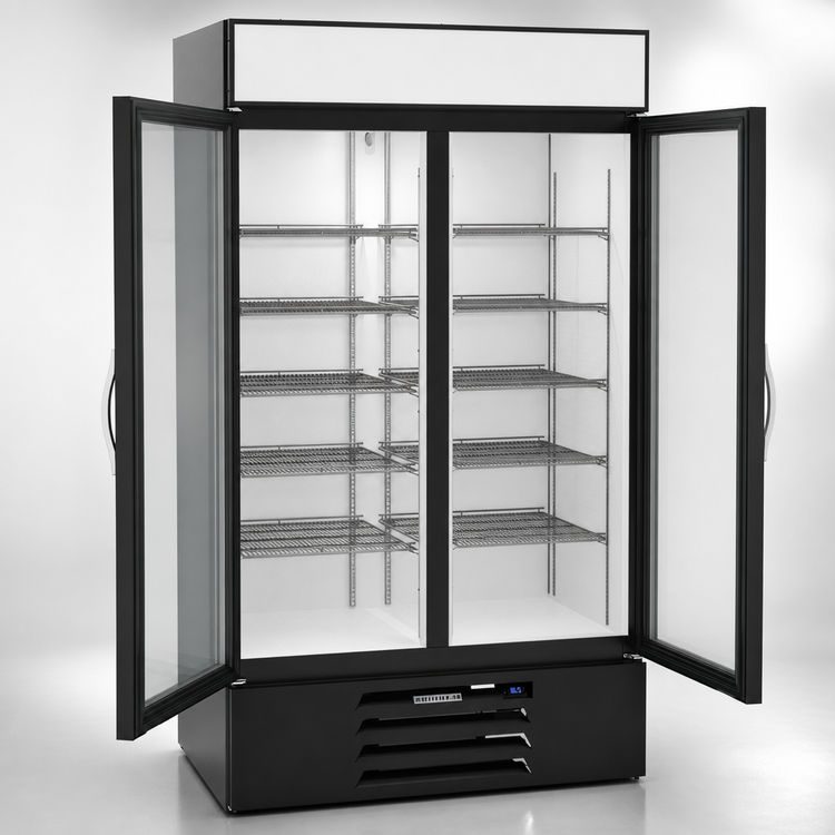 Product image #4 for Beverage-Air MarketMax Two-Section Reach-In Glass Door Refrigerated Merchandiser, Black, 40.2 Cu. Ft.