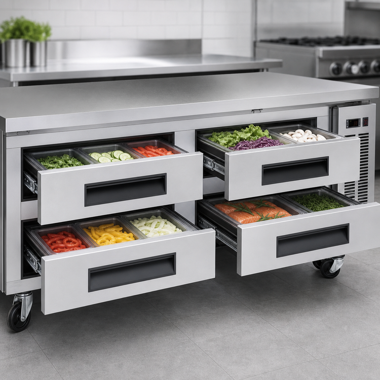 Product image #3 for KoolMore 72-Inch Commercial Chef Base Refrigerator Storage Cabinet with Pull-Out Drawers