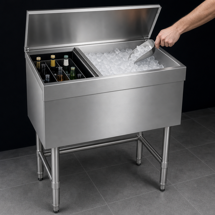 Product image #3 for Spec-Bar Combo Ice Bin/Bottle Unit with Left-Side 8-Bottle Compartment, 30 x 24 Inches, 64 lb Ice Capacity
