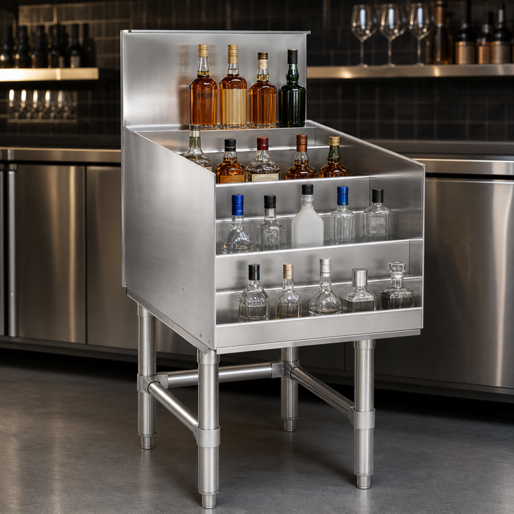 Product image #3 for Spec-Bar Freestanding Liquor Bottle Display Unit, 18"W x 24"D, 4-Step Open Design, 304 Stainless Steel