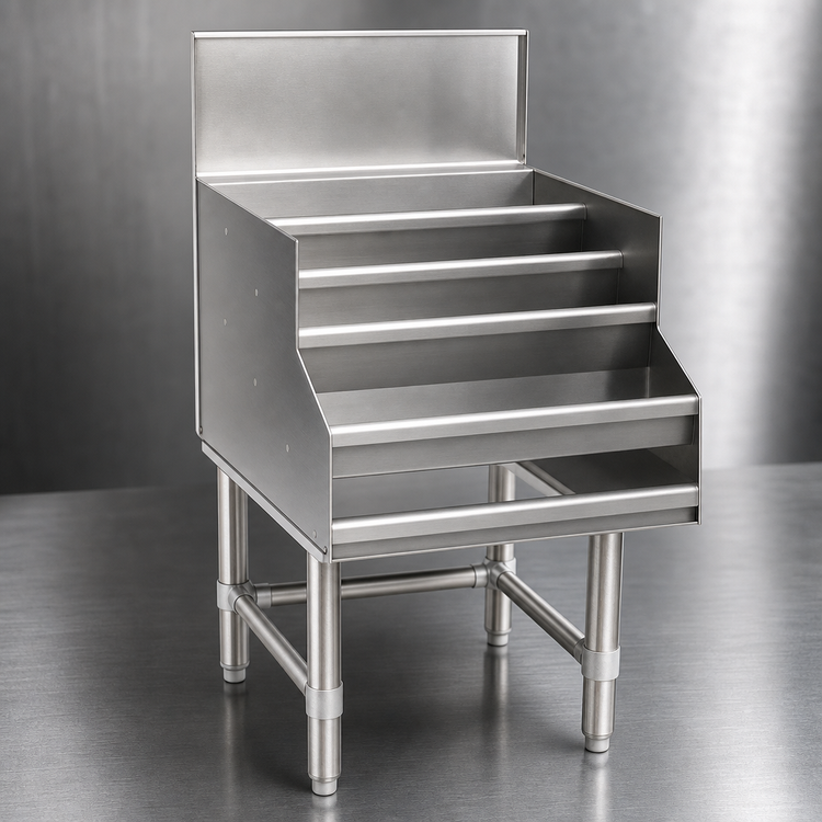 Product image #3 for Spec-Bar 12-Inch Wide Freestanding Stainless Steel Liquor Display Unit, 4-Step Open Design