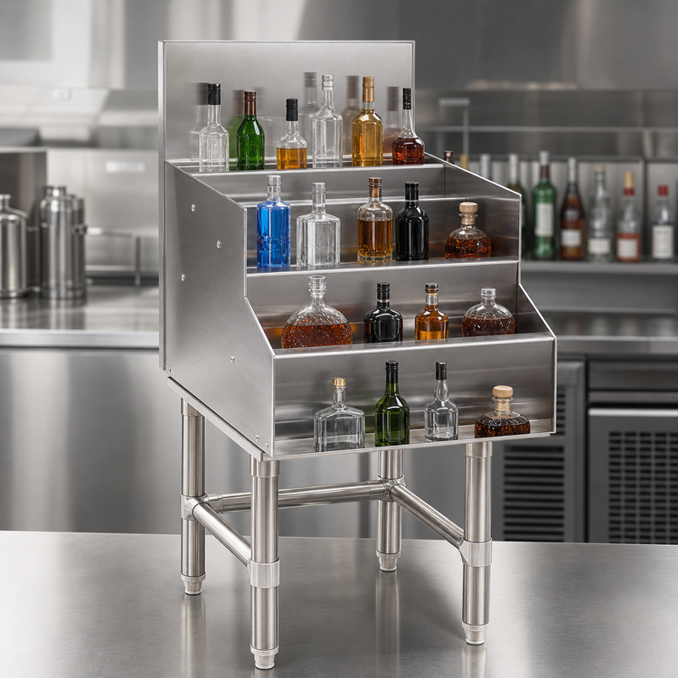 Product image #3 for Spec-Bar 18-Inch Wide x 24-Inch Deep Freestanding 4-Step Liquor Bottle Display Unit, 304 Stainless Steel