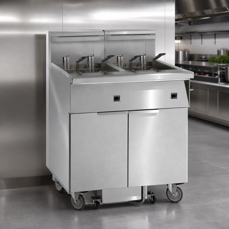 Product image #3 for Imperial IFSSP650ET Electric Floor Fryer, 6-Battery, 50 lb. Per Tank, Built-In Space Saver Filter System