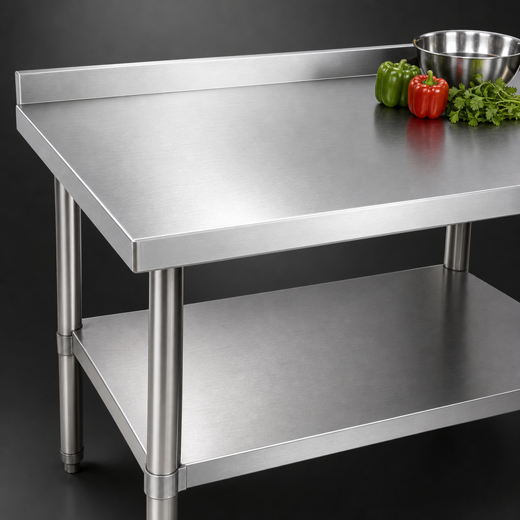 Product image #3 for Heavy-Duty 30 Inch x 30 Inch 18/430 Stainless Steel Corner Work Table with 2 Inch Backsplash