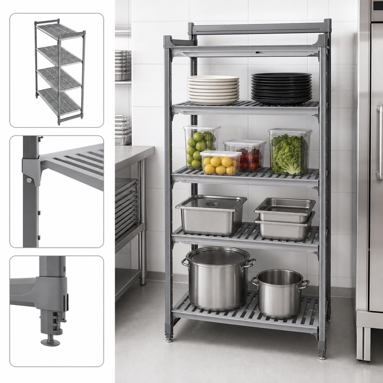 Product image #3 for Cambro Camshelving Basics Plus 4-Shelf Stationary Polymer Shelving Starter Unit, 36-Inch W x 24-Inch D x 64-Inch H, Vented, Brushed Graphite