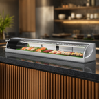Thumbnail image #3 for Hoshizaki HNC-210BA-L-SLH 83-Inch Countertop Refrigerated Sushi Display Case with Curved Glass, LED Lighting, and Self-Contained Refrigeration