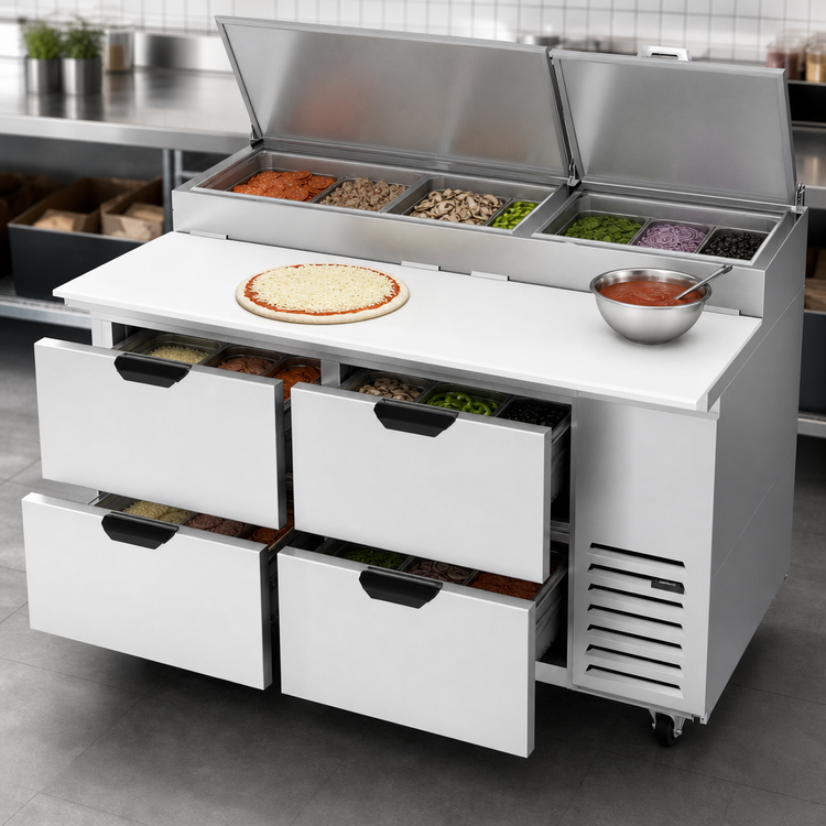 Product image #3 for Beverage-Air 67-Inch Two-Section Pizza Prep Table with 4 Drawers