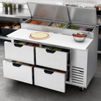 Thumbnail image #3 for Beverage Air DPD67HC-4 67-Inch Two-Section Pizza Prep Table with 4 Drawers, 3-Pan Top and 19-Inch Poly Cutting Board