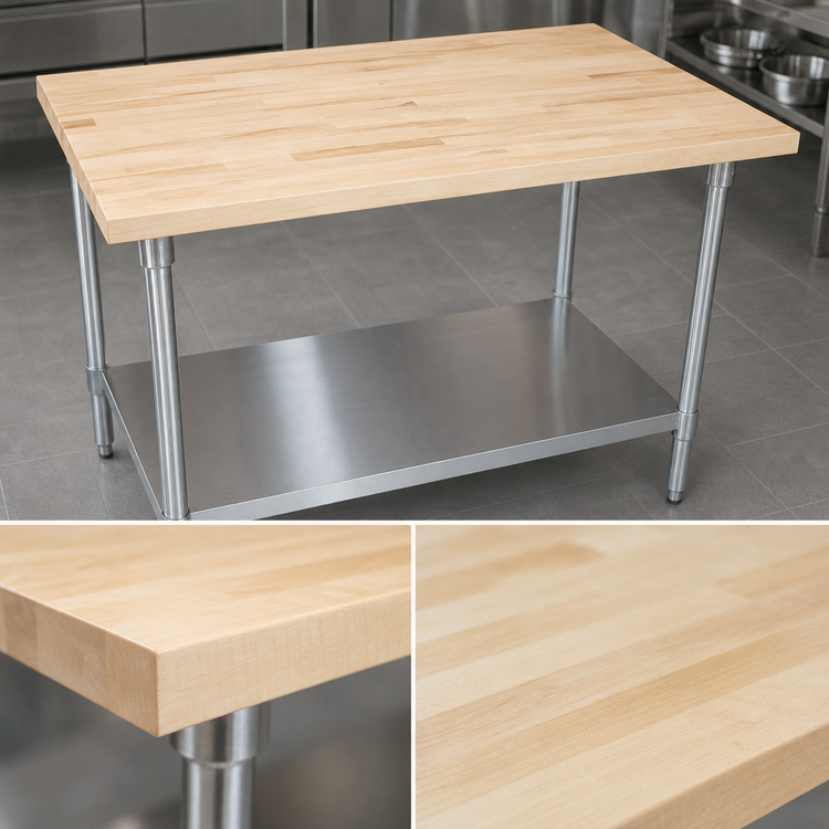 Product image #3 for BK Resources 48 in. x 30 in. Hard Maple Wood Top Work Table with Galvanized Undershelf