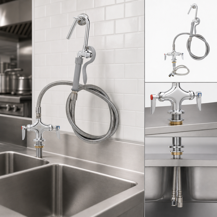 Product image #3 for Double Pantry Single-Hole Deck-Mount Mixing Faucet with Hook Nozzle and 68-Inch Stainless Steel Hose