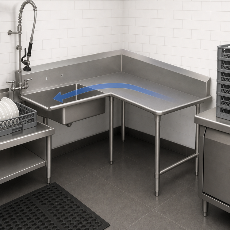 Product image #3 for John Boos Pro-Bowl Right-to-Left Corner Soiled Dishtable with 20 x 20 x 8 Sink Bowl