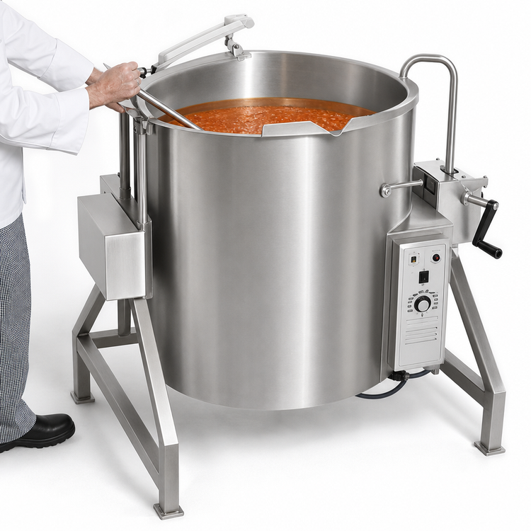 Product image #3 for Legion TLGB-30F Low-Rim Tilting Kettle — 30-Gallon Self-Contained Gas Floor Model with 304 Stainless Steel Liner