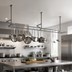 Thumbnail image #3 for John Boos Ceiling-Mounted Double-Bar Stainless Steel Pot Rack with 22 Double Hooks, 127-1/4 Inch W x 13-5/8 Inch D x 48 Inch H