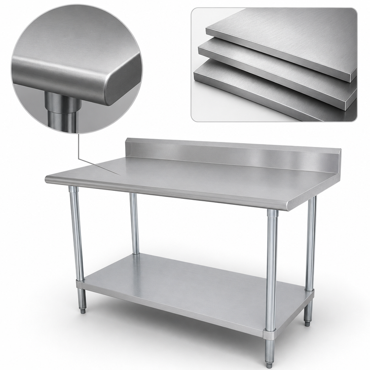 Product image #3 for Advance Tabco Special Value Series 72 x 24-Inch Stainless Steel Work Table with 5-Inch Backsplash and Adjustable Undershelf