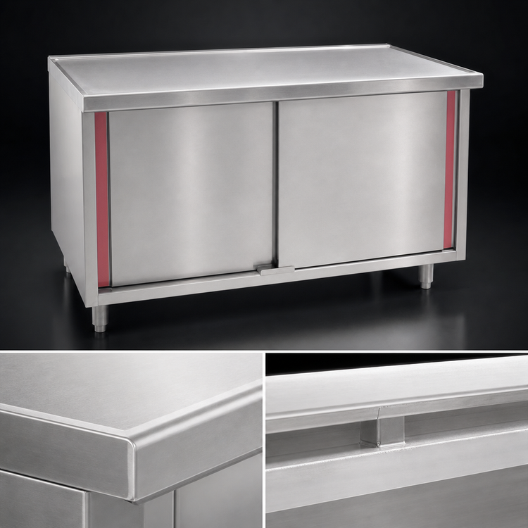 Product image #3 for Spec-Master CB30120SEM Marine Series 120" x 30" Stainless Steel Enclosed Work Table with Sliding Doors