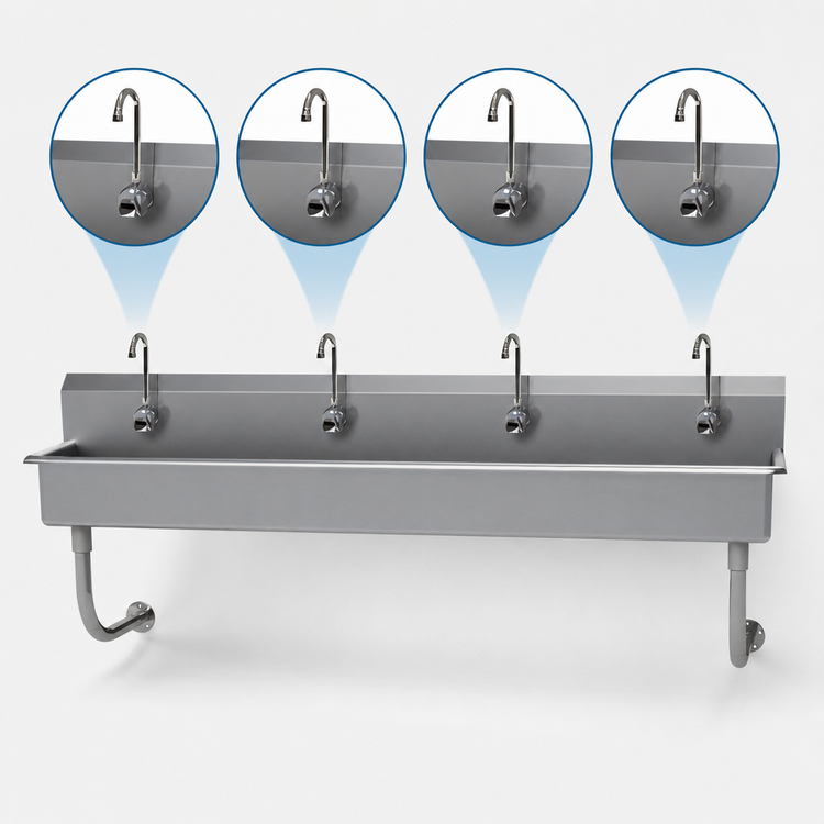 Product image #3 for Advance Tabco Wall-Mounted Multiwash Hand Wash Sink with 4 Electronic Faucets, 80-Inch Wide