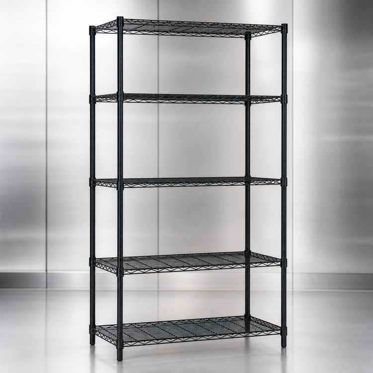 Product image #3 for Quantum Stationary Wire Shelving Starter Kit, 36W x 12D x 74H, 5 Shelves, Black Epoxy Finish