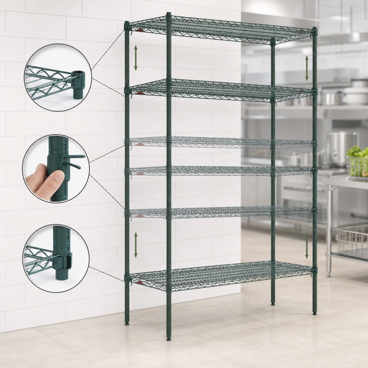 Product image #4 for Metro Super Adjustable Super Erecta Stationary Starter Wire Shelving Unit, 36W x 18D x 74H, 5 Shelves, Metroseal 3 Green Epoxy Finish