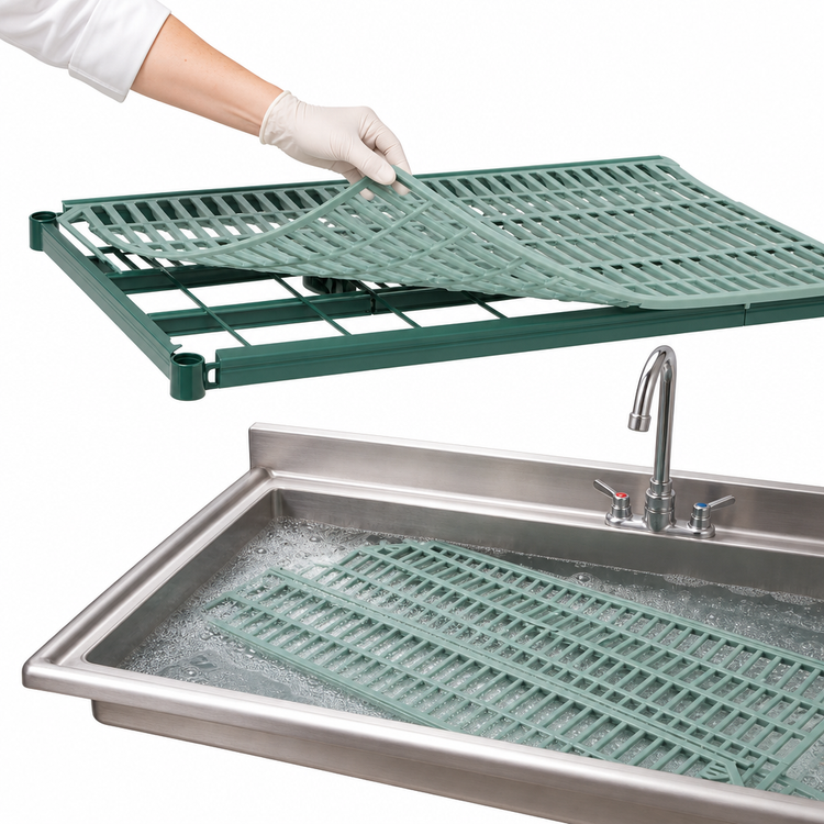 Product image #4 for Metro Super Erecta Pro 54"W x 18"D Vented Polymer Shelf with Metroseal 3 Epoxy-Coated Green Frame