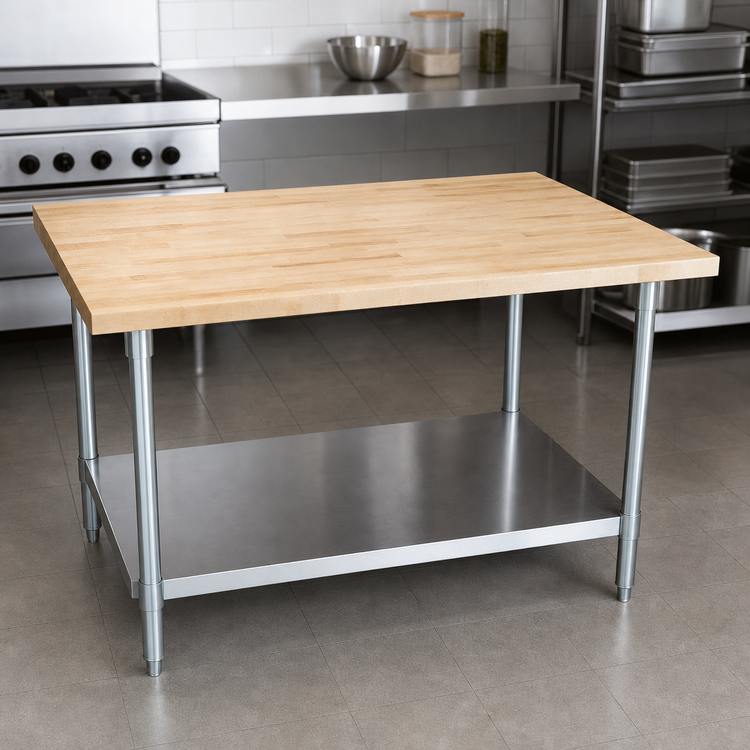 Product image #3 for BK Resources 60 Inch x 36 Inch Hard Maple Top Work Table with Galvanized Undershelf
