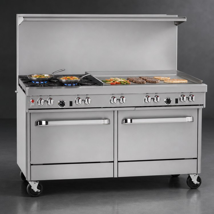 Product image #3 for Southbend Ultimate 60-Inch Commercial Gas Restaurant Range with 2 Star/Sauté Burners, 48-Inch Griddle, Standard Oven and Convection Oven