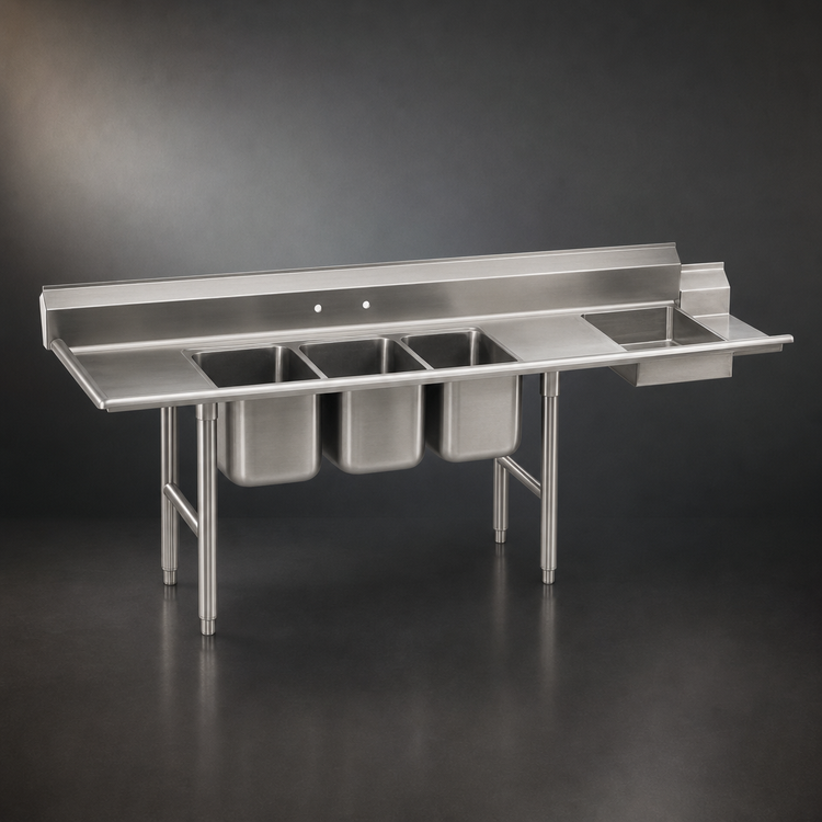Product image #3 for Eagle Group Right-Hand Soiled Dishtable with Three-Compartment Pot Sink, 124-Inch Straight, 16/430 Stainless Steel Top