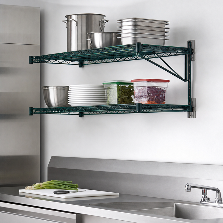 Product image #3 for Eagle Group Valu-Gard Green Epoxy Adjustable Post Wire Wall Mount Prepackaged End Unit Kit for 24-Inch Shelves