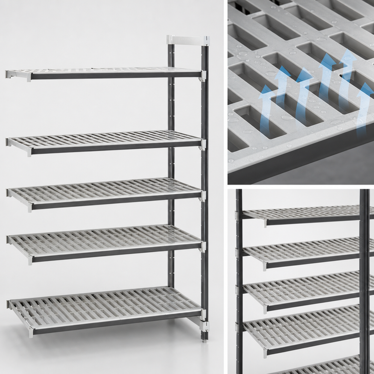 Product image #3 for Cambro Camshelving Elements XTRA 5-Tier Stationary Add-On Polymer Shelving Unit, 21 x 48 x 72 Inches, Speckled Gray