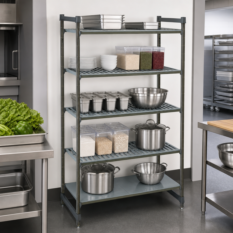 Product image #3 for Camshelving Basics Plus 5-Tier Stationary Starter Unit, 24 x 54 x 84 Inches, Vented and Solid Shelf Plates, Brushed Graphite