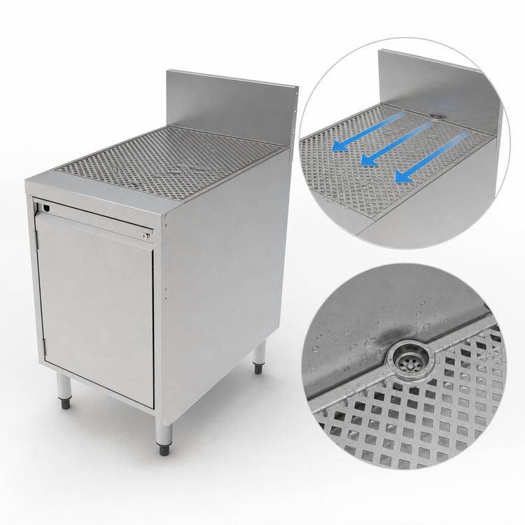 Product image #4 for Perlick Top Shelf Freestanding Underbar Storage Cabinet with Drainboard Top, 18 Inch Wide x 24 Inch Deep, Stainless Steel