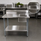 Thumbnail image #3 for BK Resources BKMPT-3048S-R 48-Inch Stainless Steel Prep Sink Table with Right-Side Sink, 6-Inch Backsplash and Open Base Undershelf