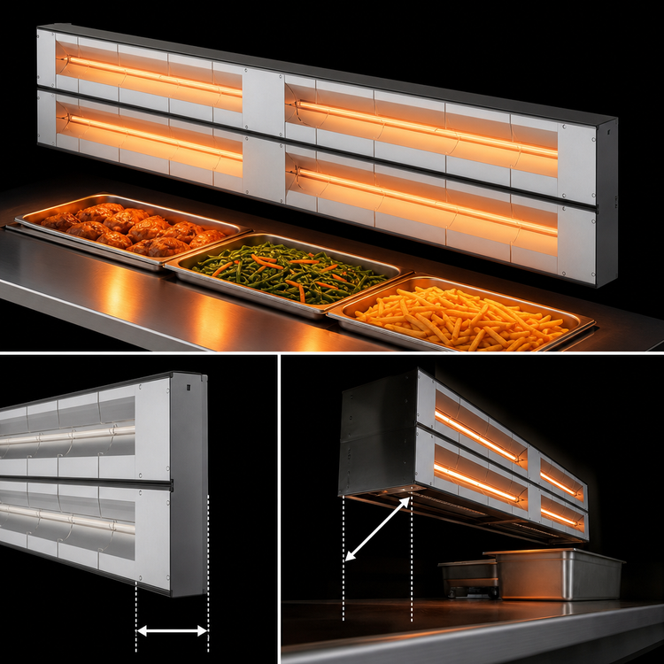 Product image #3 for Hatco Glo-Ray Max Watt 54-Inch Lighted Dual Infrared Strip Heater with 6-Inch Spacer, Aluminum