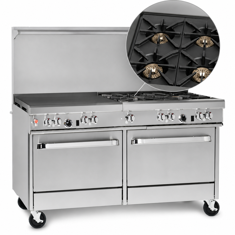 Product image #3 for Southbend Ultimate 60-Inch Gas Restaurant Range with 2 Open Burners, 48-Inch Griddle, Standard Oven, and Cabinet Base