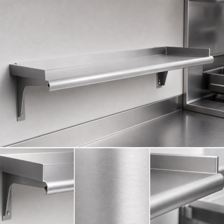 Product image #3 for Eagle Snap-n-Slide 72-Inch x 15-Inch Wall-Mounted Shelf with Rolled Front Edge, 16/430 Stainless Steel