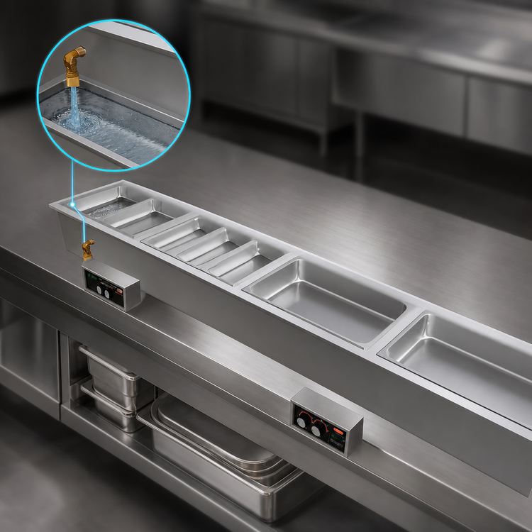 Product image #3 for Hatco Drop-In Modular Slim Heated Well with Drains & Auto-Fill, 4 Full-Size Pan Capacity