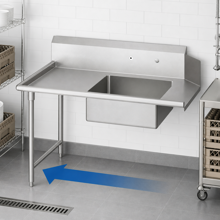 Product image #3 for John Boos Pro-Bowl Straight Soiled Dishtable with Pre-Rinse Sink Bowl, 48 x 30 Inches, Right-to-Left, 16-Gauge Stainless Steel