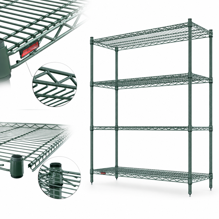 Product image #4 for Eagle Valu-Gard Green Epoxy Double-Mat Wire Shelving Starter Unit, 4-Tier, 60-Inch W x 24-Inch D x 74-Inch H