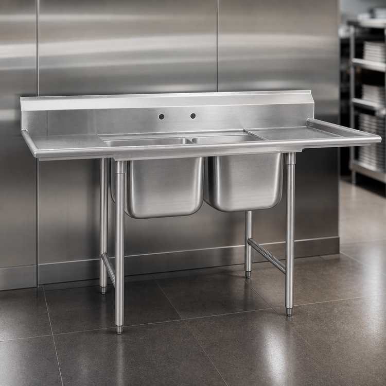 Product image #3 for Eagle Group 314 Series 2-Compartment Stainless Steel Sink with Right-Hand Drainboard, 56-5/8 Inch Wide