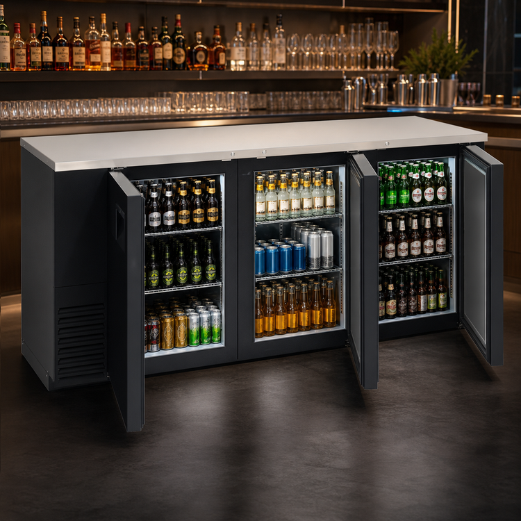 Product image #3 for Everest Refrigeration EBB90-24 Three-Section Back Bar Refrigerator, 89-1/4 Inch Wide, 28 Cu. Ft., Self-Contained Side-Mounted