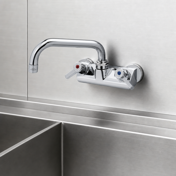 Product image #3 for Equip 4-Inch Center Wall-Mount Commercial Faucet with 6-Inch Gooseneck Swing Nozzle and Lever Handles