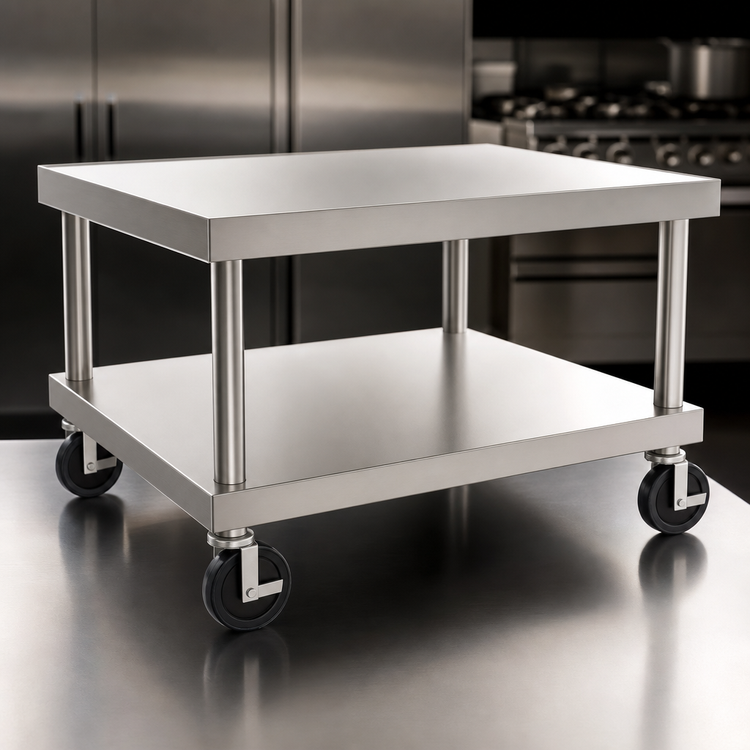 Product image #3 for Wolf 49" W x 30" D Stainless Steel Equipment Stand with Marine Edge, Undershelf, and 5" Casters