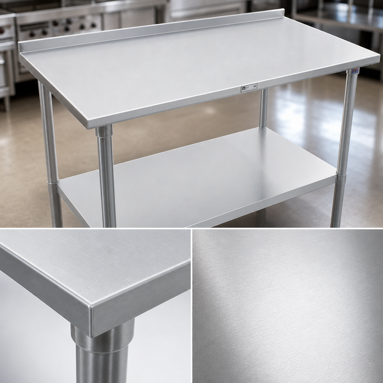 Product image #3 for John Boos Stallion 120" x 36" 14-Gauge Stainless Steel Work Table with 1-1/2" Rear Up-Turn and Undershelf