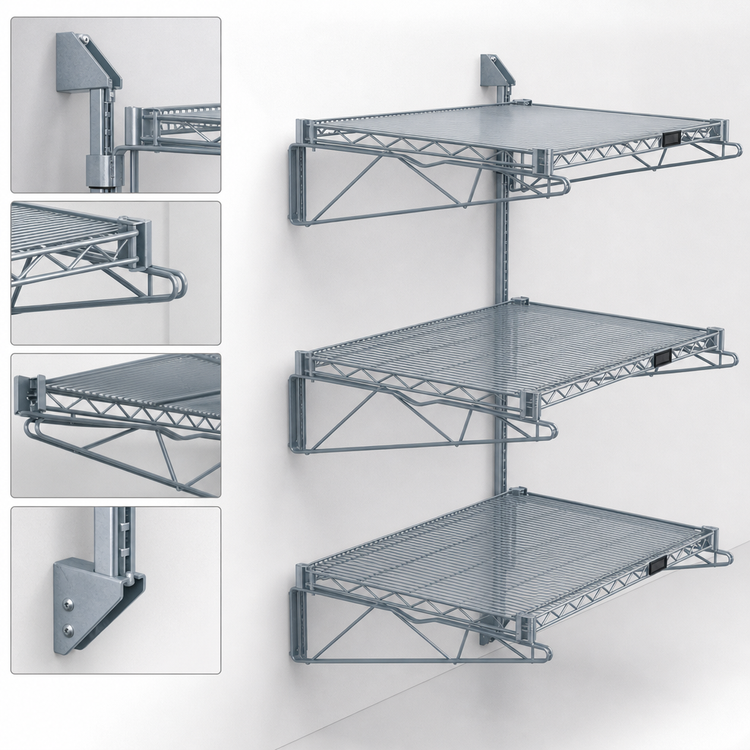 Product image #3 for Quantum Wall-Mounted Cantilever Starter Shelf Unit with 54-Inch Posts, Gray Epoxy Antimicrobial Finish