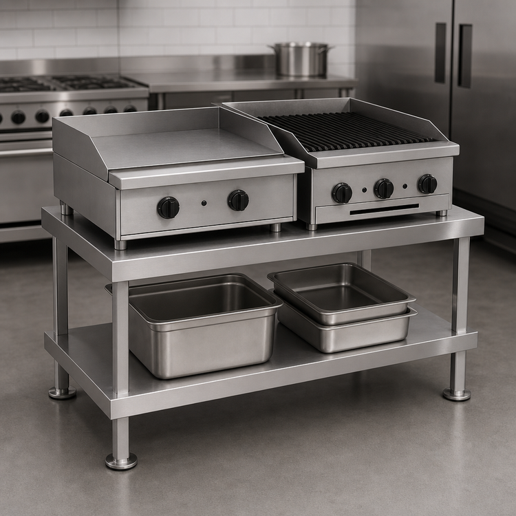 Product image #3 for Vulcan 49-Inch Wide Stainless Steel Equipment Stand with Undershelf and Flanged Feet